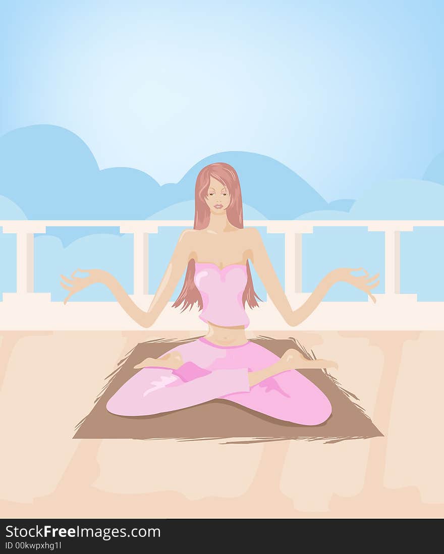 Illustration of a lady relaxing with yoga asanas. Illustration of a lady relaxing with yoga asanas