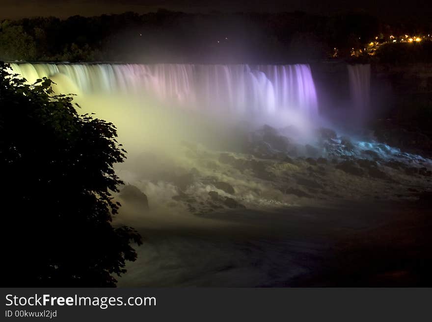 Lit waterfall