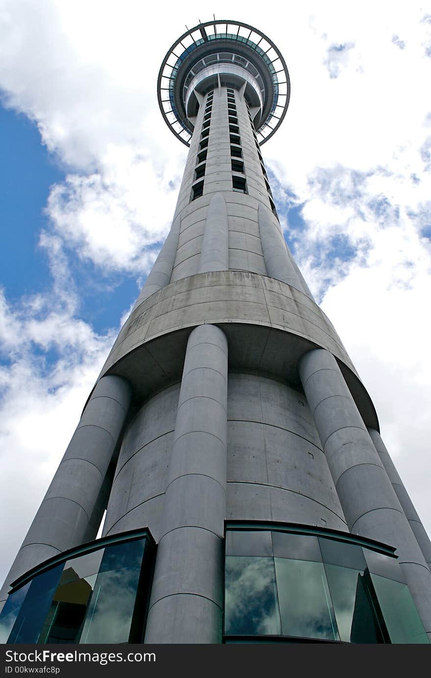 Auckland's sky tower looking upwards. Auckland's sky tower looking upwards