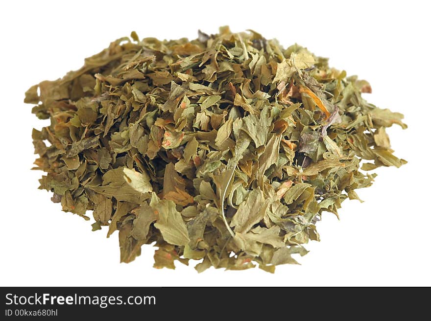 Dried parsley on white background