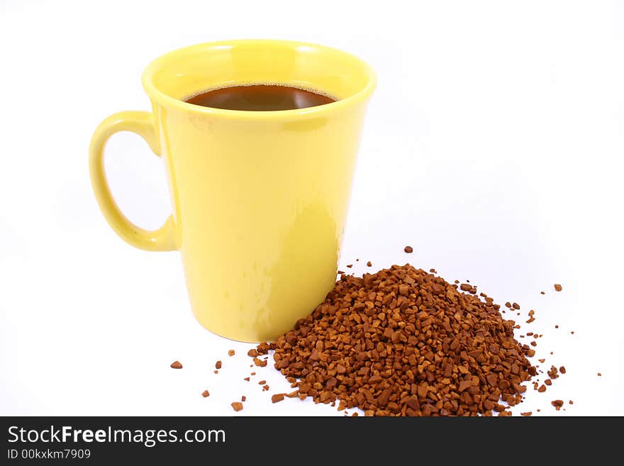 Cup of coffee with coffee grain