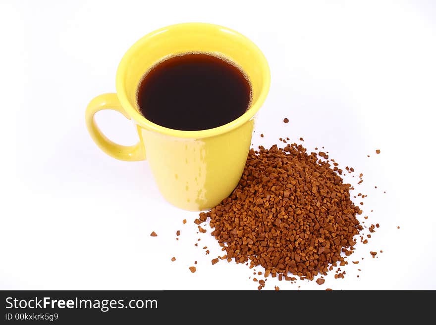 Cup of coffee with coffee grain