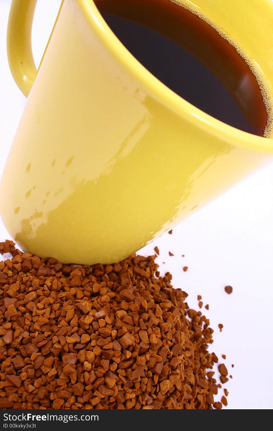 Cup of coffee with coffee grain