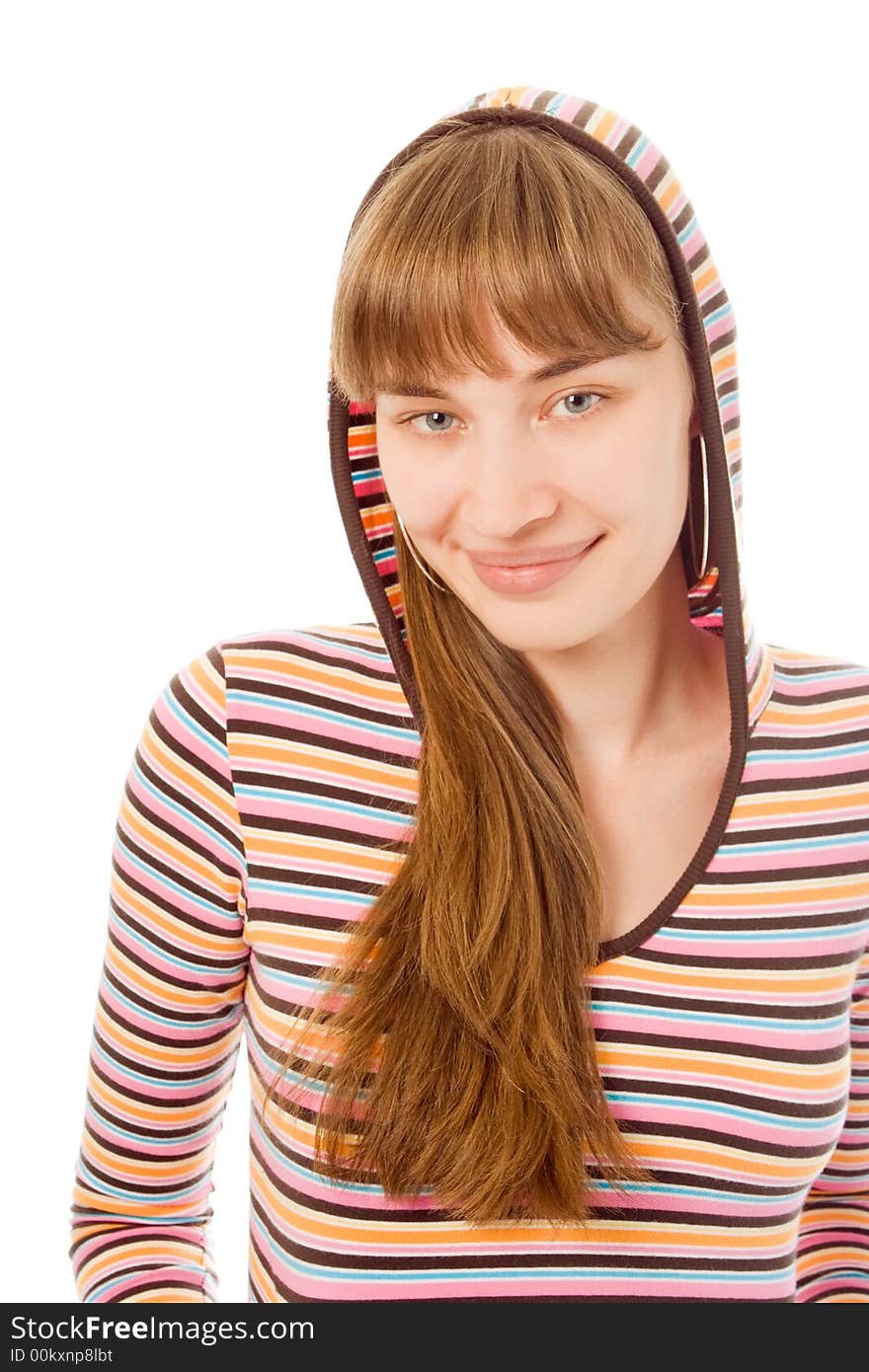 Young beauty woman with hair portrait over white background