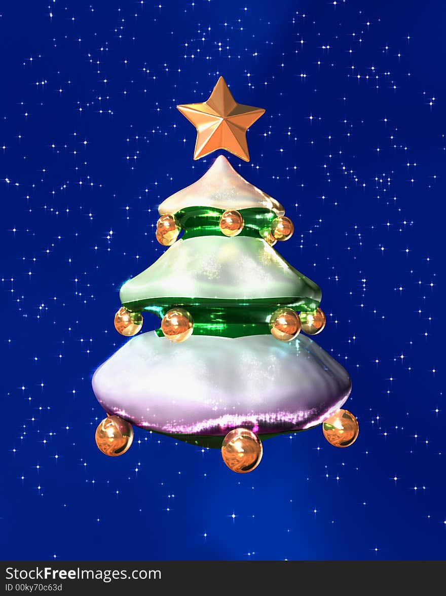 Excellent registration for your New Year's card or video. A toy a christmas tree on a background of the dark blue sky and a snow.