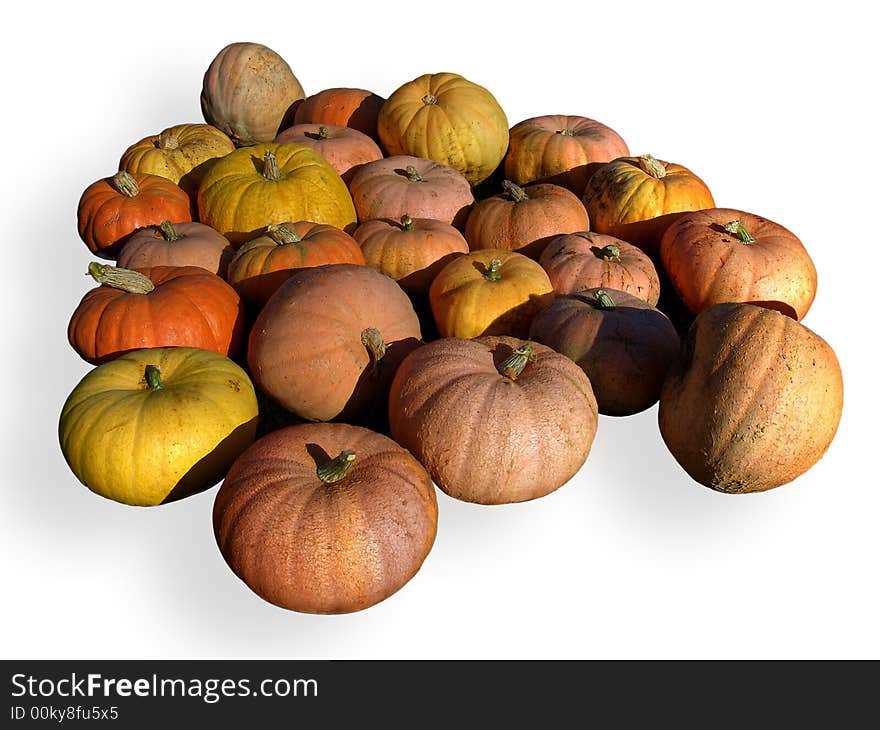 Ripe pumpkins on a white background