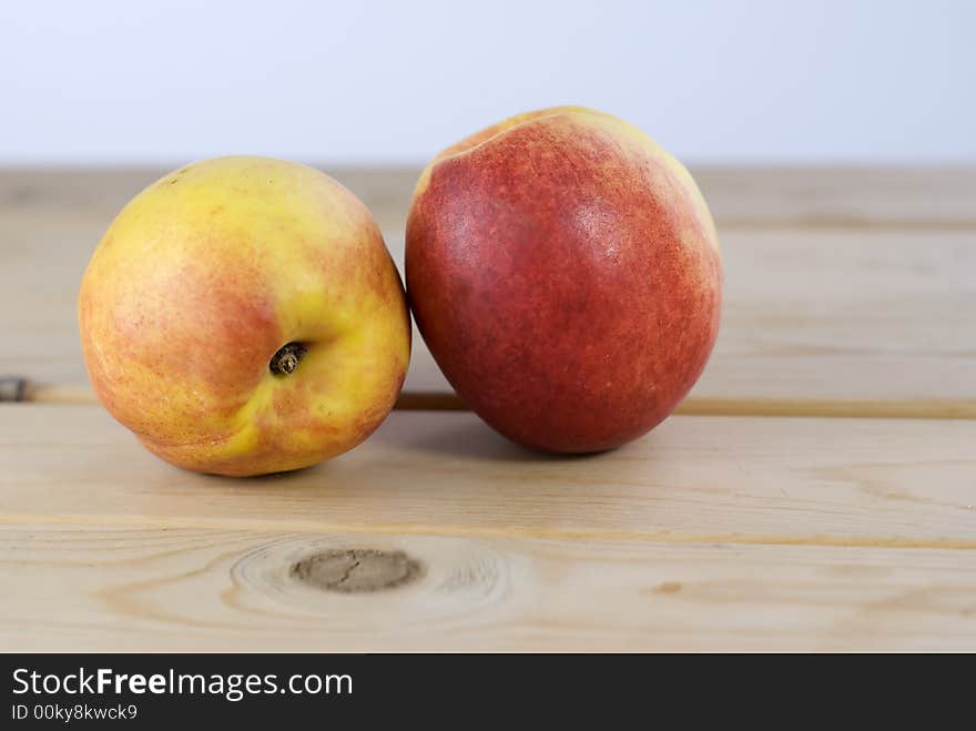 Close up capture two peaches