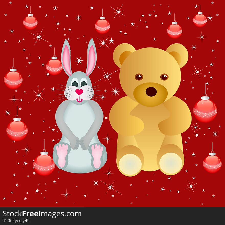 Abstract Christmas  background with rabbit and bear - vector. Abstract Christmas  background with rabbit and bear - vector