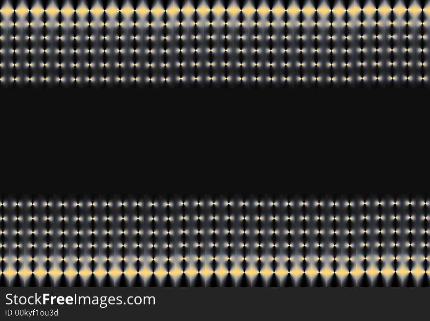 Abstract illustration of gold, silver and black mesh on a horizontal axis with a black central section.