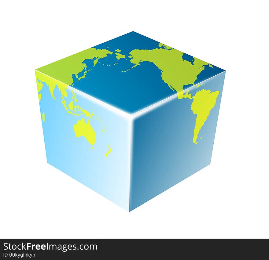 Vector art of a cube globe representing the Four corners of the world