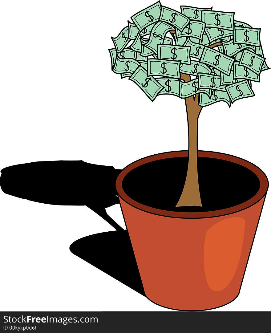 Money tree in flower pot. Vector illustration. Money tree in flower pot. Vector illustration.