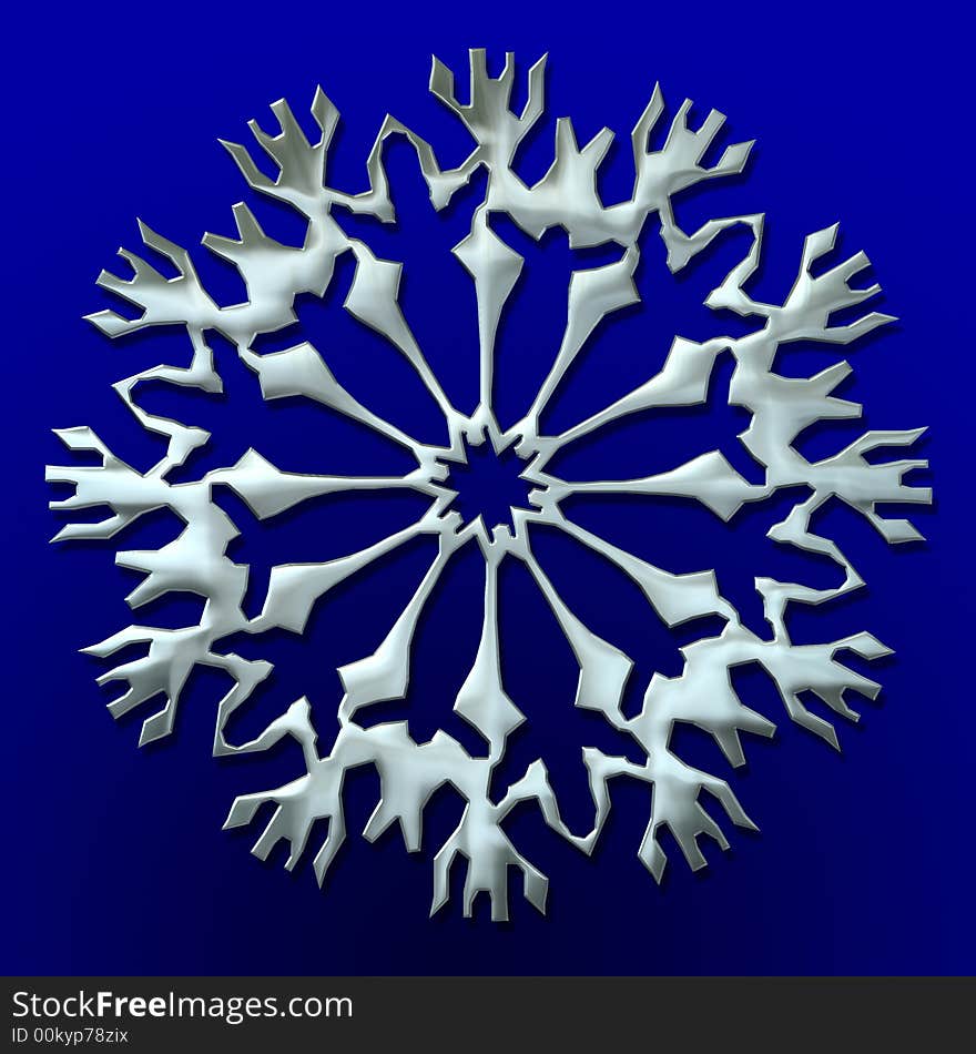 Silver snowflake illustration over blue background