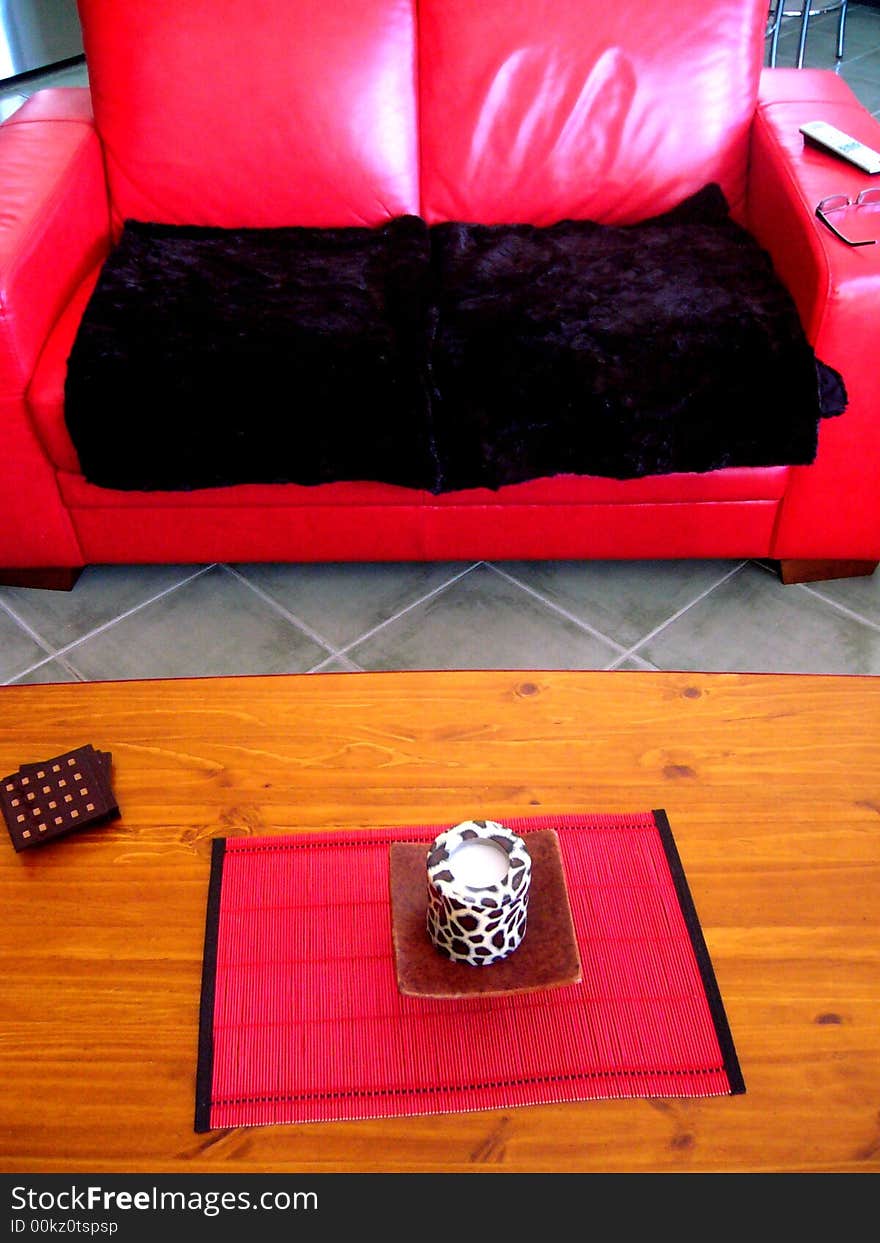 Living Room With Red Couch