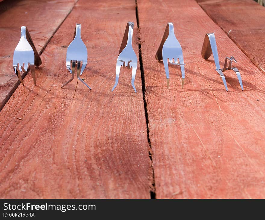 Fork competition on a wood