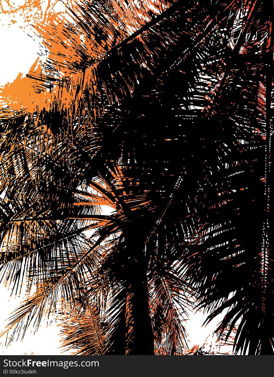 Silhouette of a palm tree. Vector art.