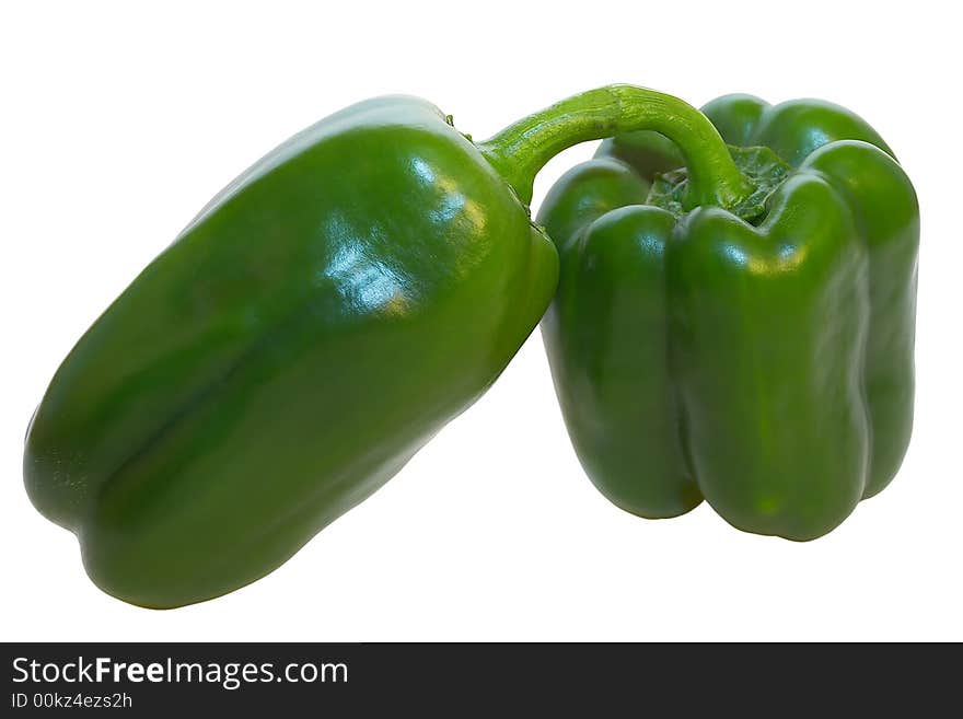 Green peppers on white background. Green peppers on white background.