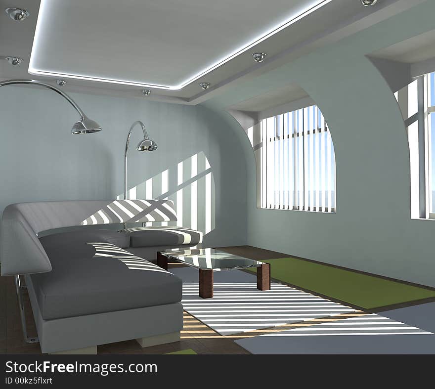 Simple interior, sunlight a shining sofa