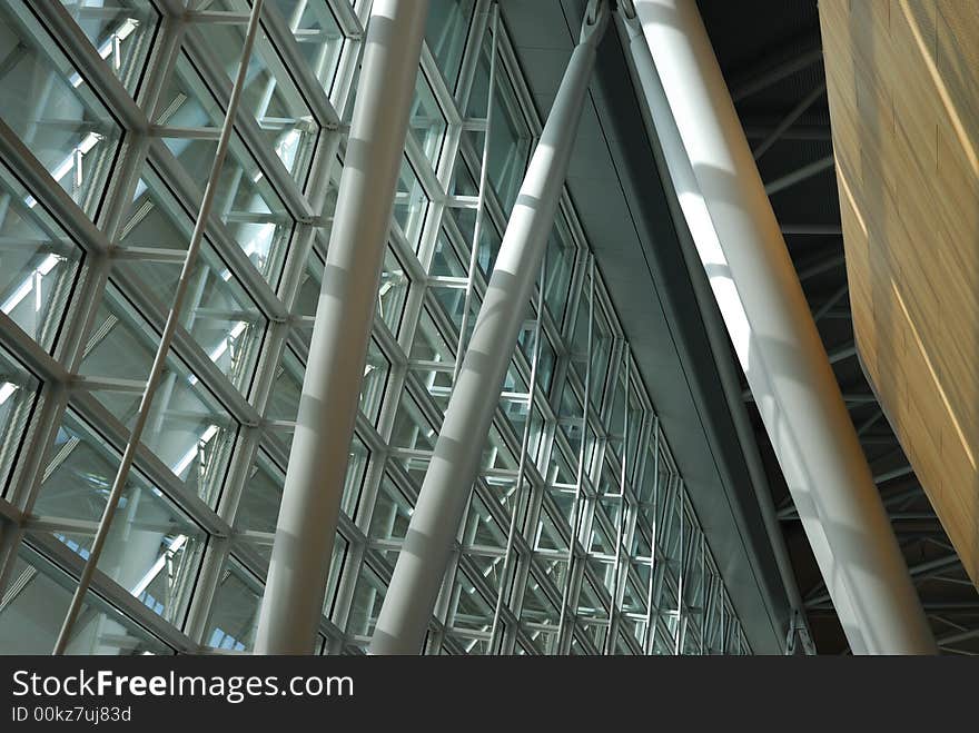 Modern airport building: abstract combination of glass, metal and wood. Modern airport building: abstract combination of glass, metal and wood.