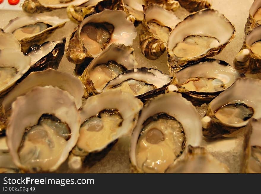 Fresh Oysters for sale at the fishmongers at the market