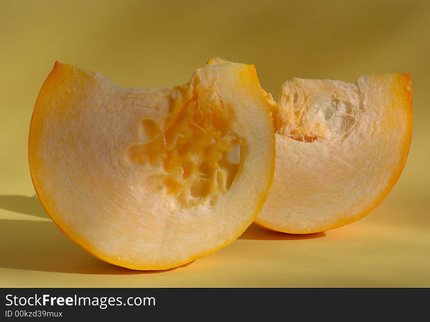 Close up of a slice of pumpkin.