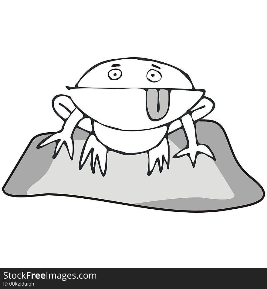 Art illustration of a frog over a stone