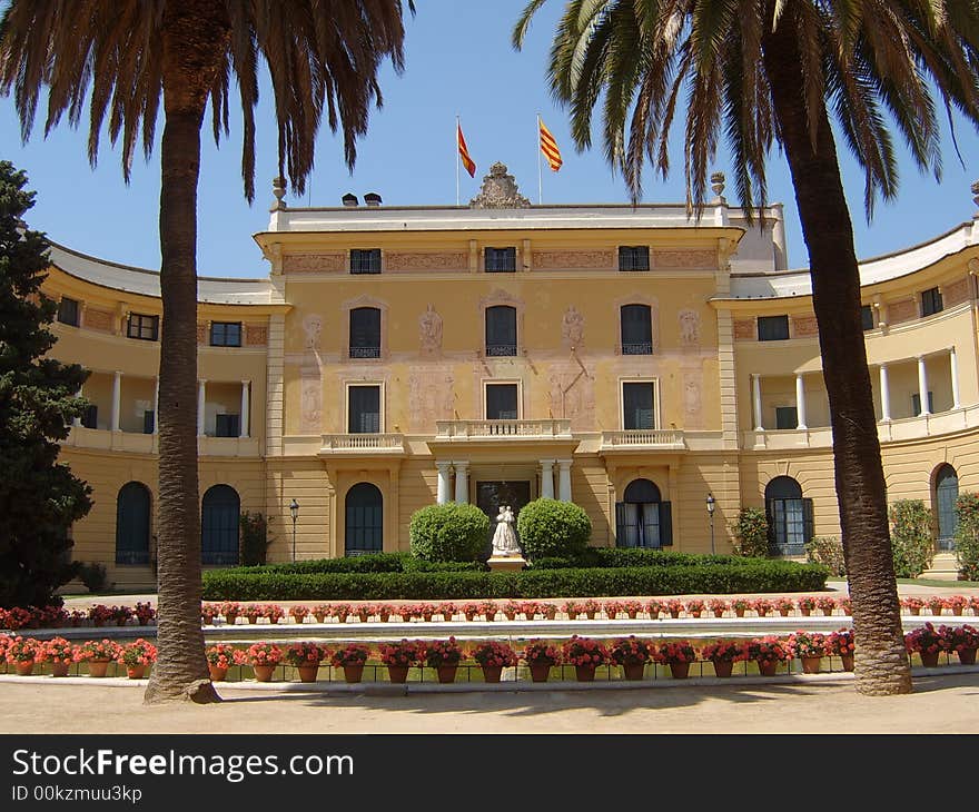 Administrative building in Barcelona with palms in front. Administrative building in Barcelona with palms in front