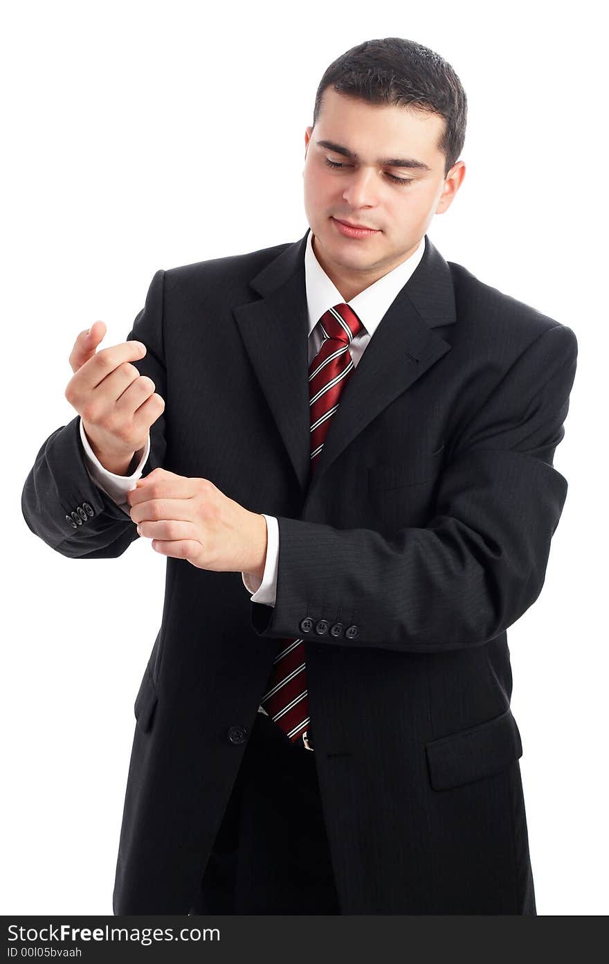 Handsome Businessman in black outfit shot in studio isolated on white