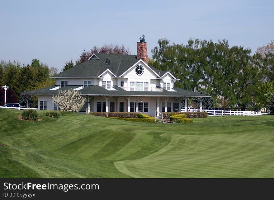 club house and green at golf course