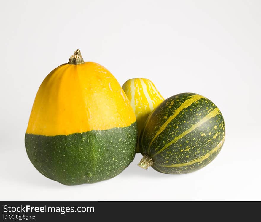 Three decorative pumpkins