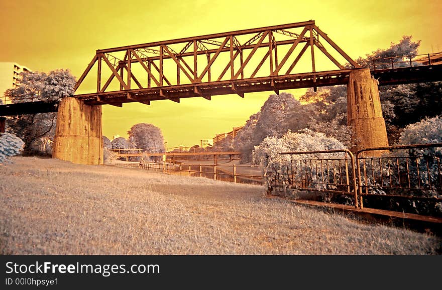 Infrared photo of railway bridge