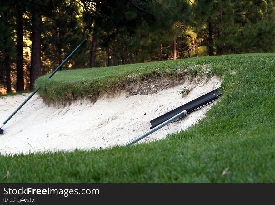 bunker with racks with green grass. bunker with racks with green grass