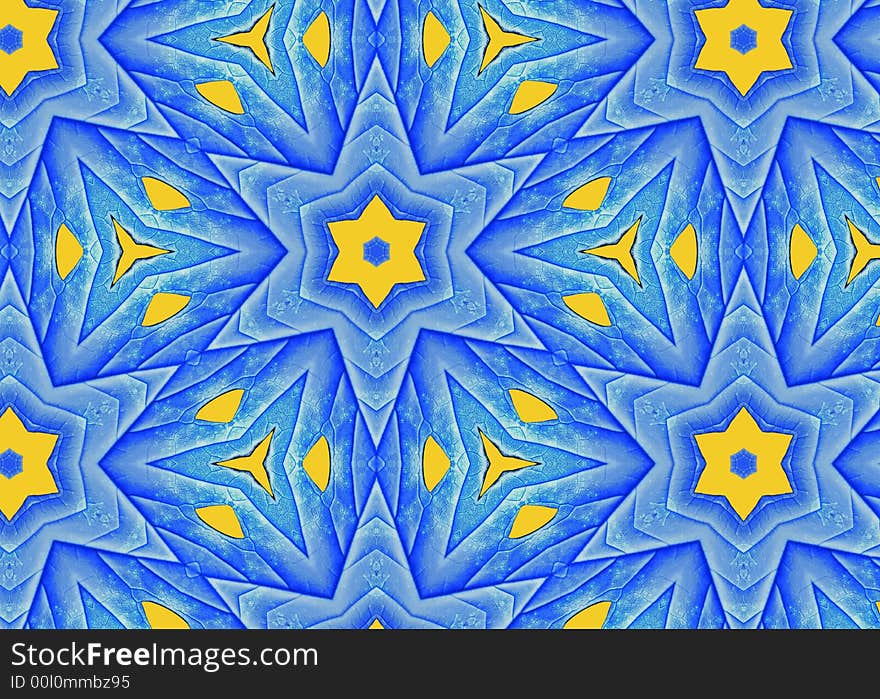 Unique geometric star design with contrasting blue and gold colors. Unique geometric star design with contrasting blue and gold colors