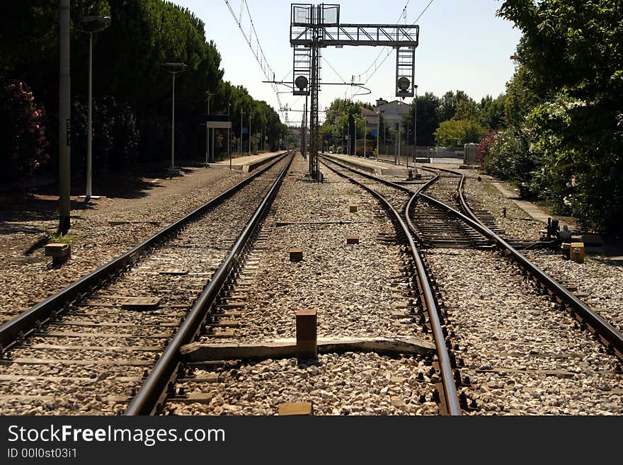 Railway rails and station in Italy