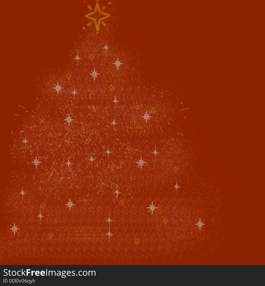 Christmas stars and  christmas tree on red background