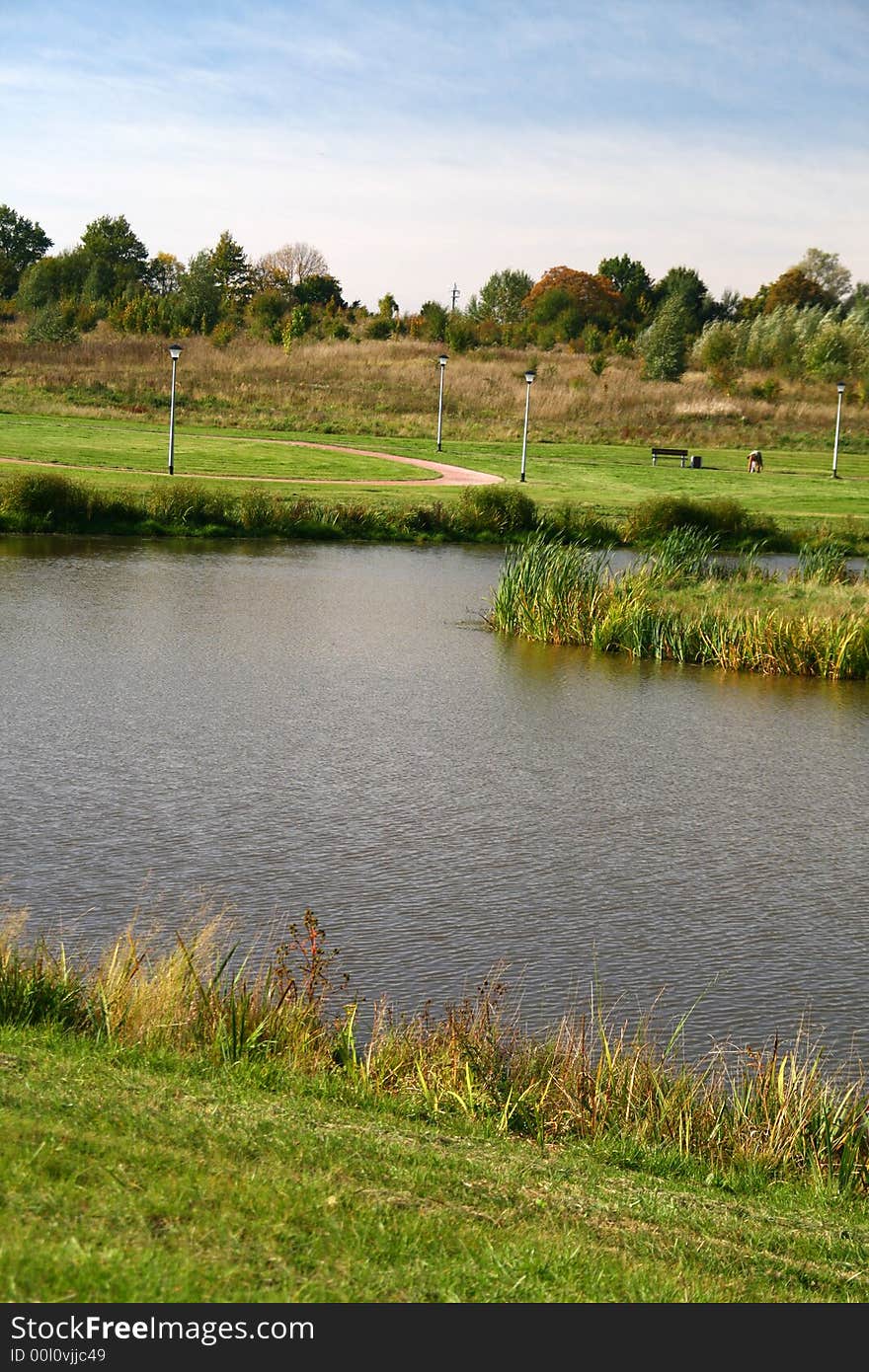 City rest... island on the pond, grass, 
rural landscape,. City rest... island on the pond, grass, 
rural landscape,