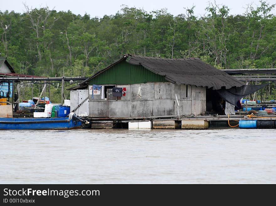 Fishing farm and boat