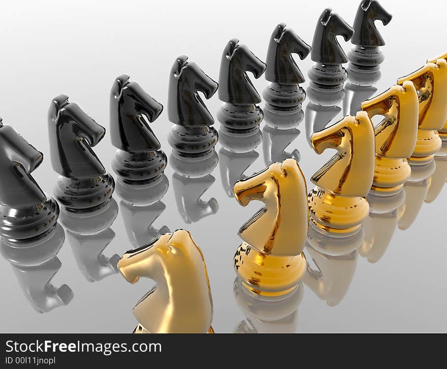 Chessmen on a smooth surface - digital artwork. Chessmen on a smooth surface - digital artwork