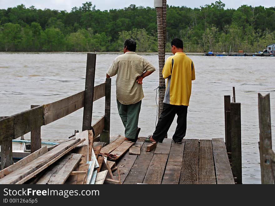 People at the wooden jetties