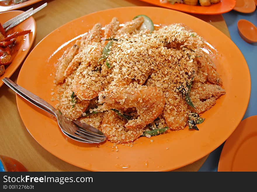 Fried prawn on the plate