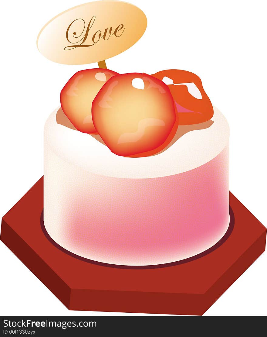 A slide of strawberries cheese cake, vector, illustration