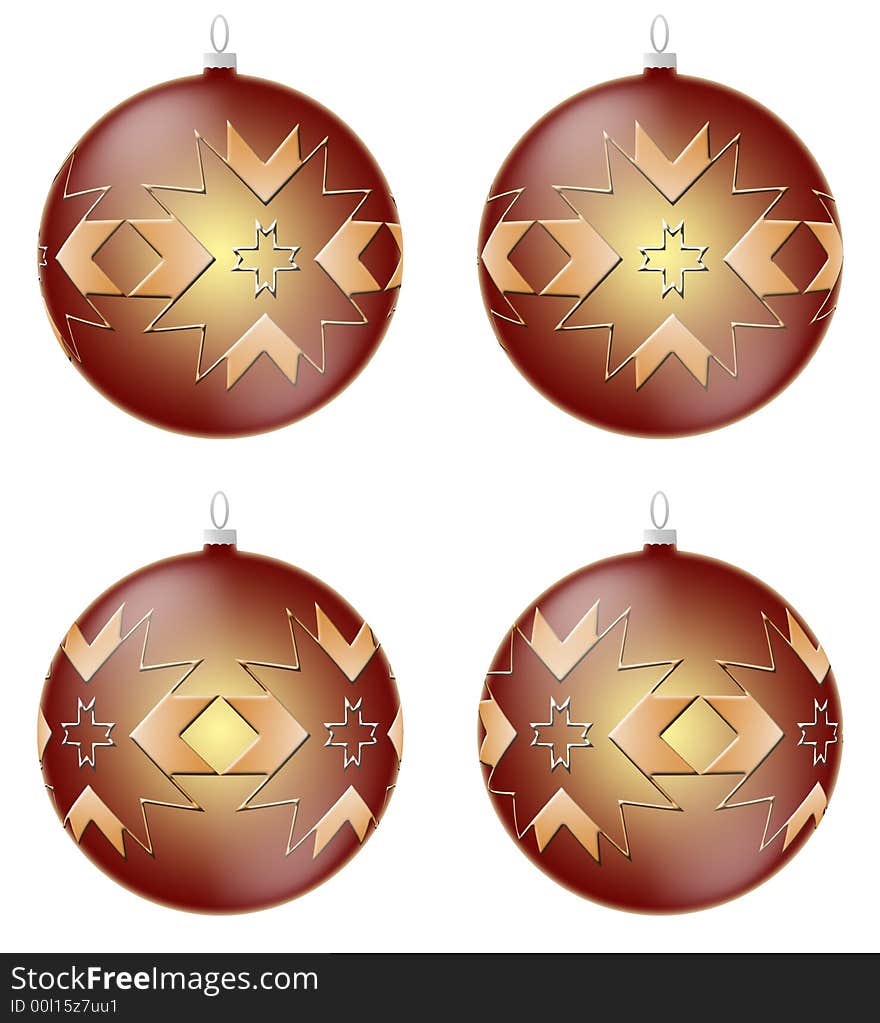 Christmas Ornaments rotated views and  isolated on white background for easy selection