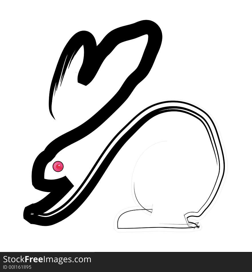 This artwork is used by brush to draw a rabbit in artistic mood. Chinese style painting.