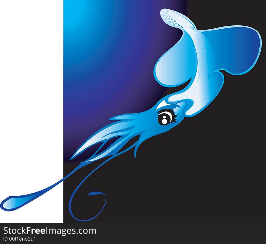 Illustration of a Squid in deep blue sea