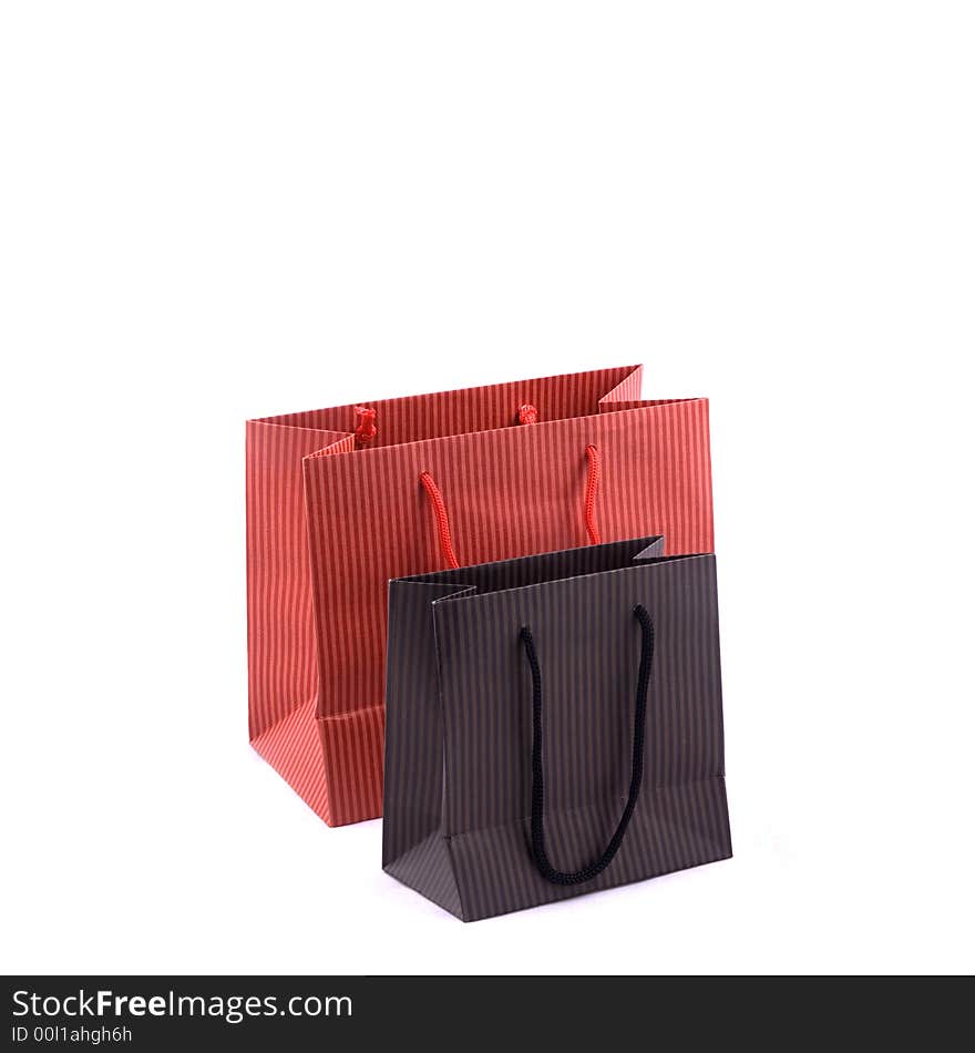 Red and Brown Paper Shopping Bags on white background