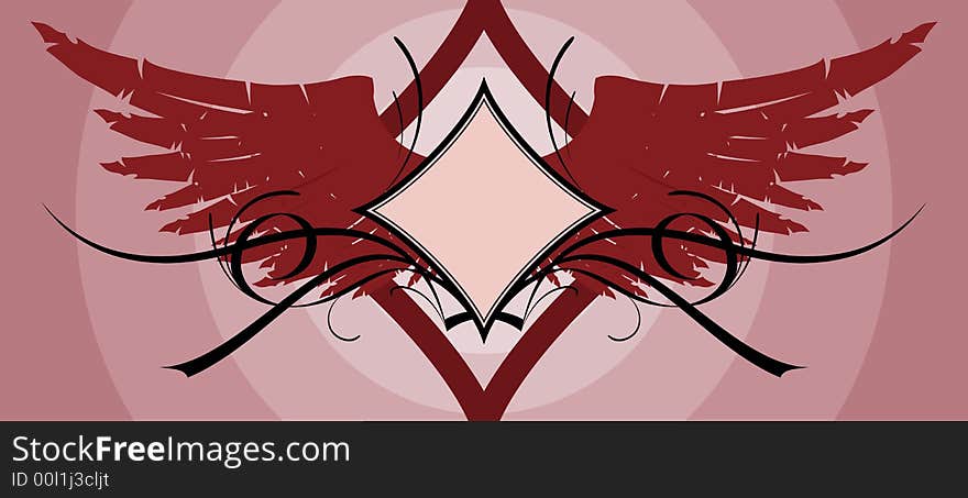 Red diamond ornament with wings. Red diamond ornament with wings