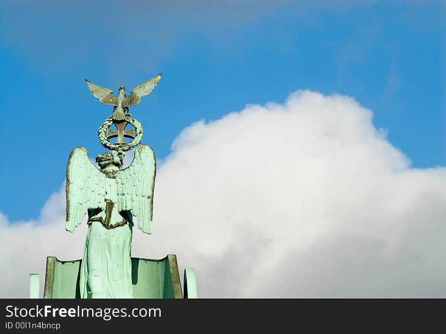 Detail of Brandenburg Gate, a former city gate and one of the main symbols of Berlin, Germany