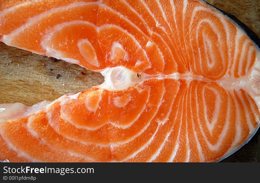 A detail of a salmon steak