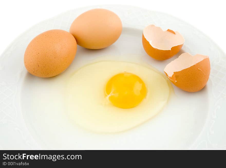 Eggs on the plate over white background