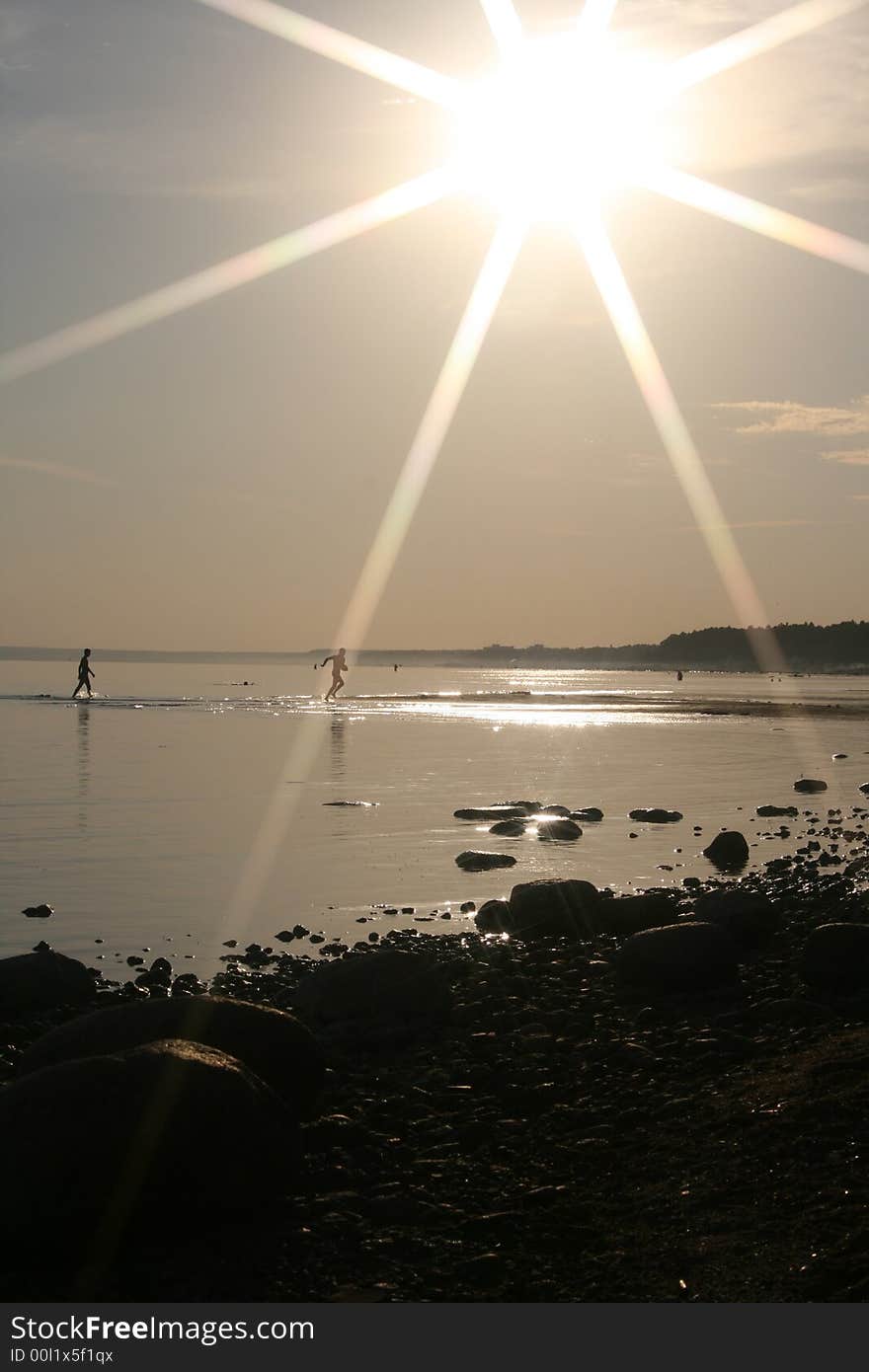 Solar beam over coast, Baltic sea. Solar beam over coast, Baltic sea