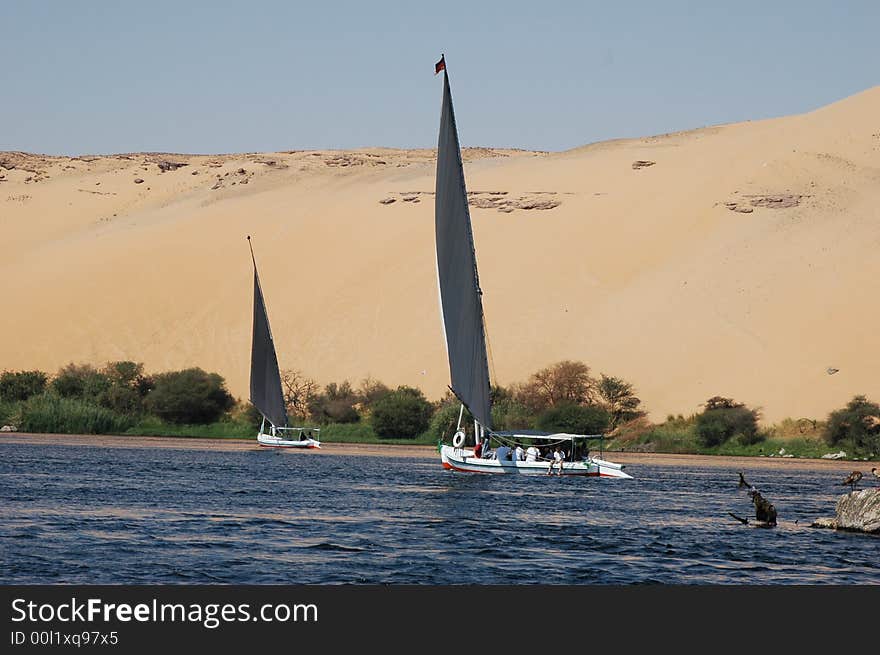 Egyptian felucas, Nile river, Assuan (South Egypt)